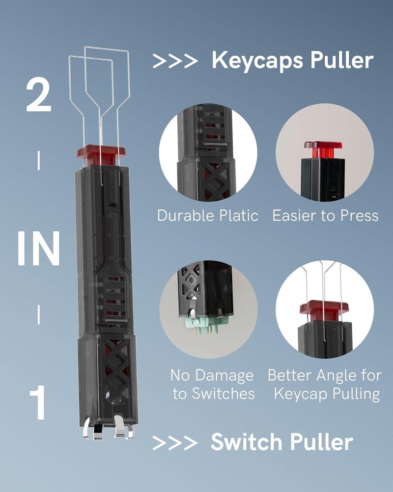 Keymatic 2-in-1 Switch Puller and Keycap Puller for Mechanical Keyboard, Key Switch with 4-Claw Grip, One-Press Eject Design for Fast & Stable Removal,Red - Image 1